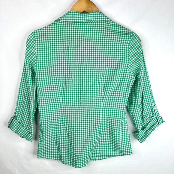 Ann Taylor Green Gingham Button Up Size 2 - Picture 2 of 8